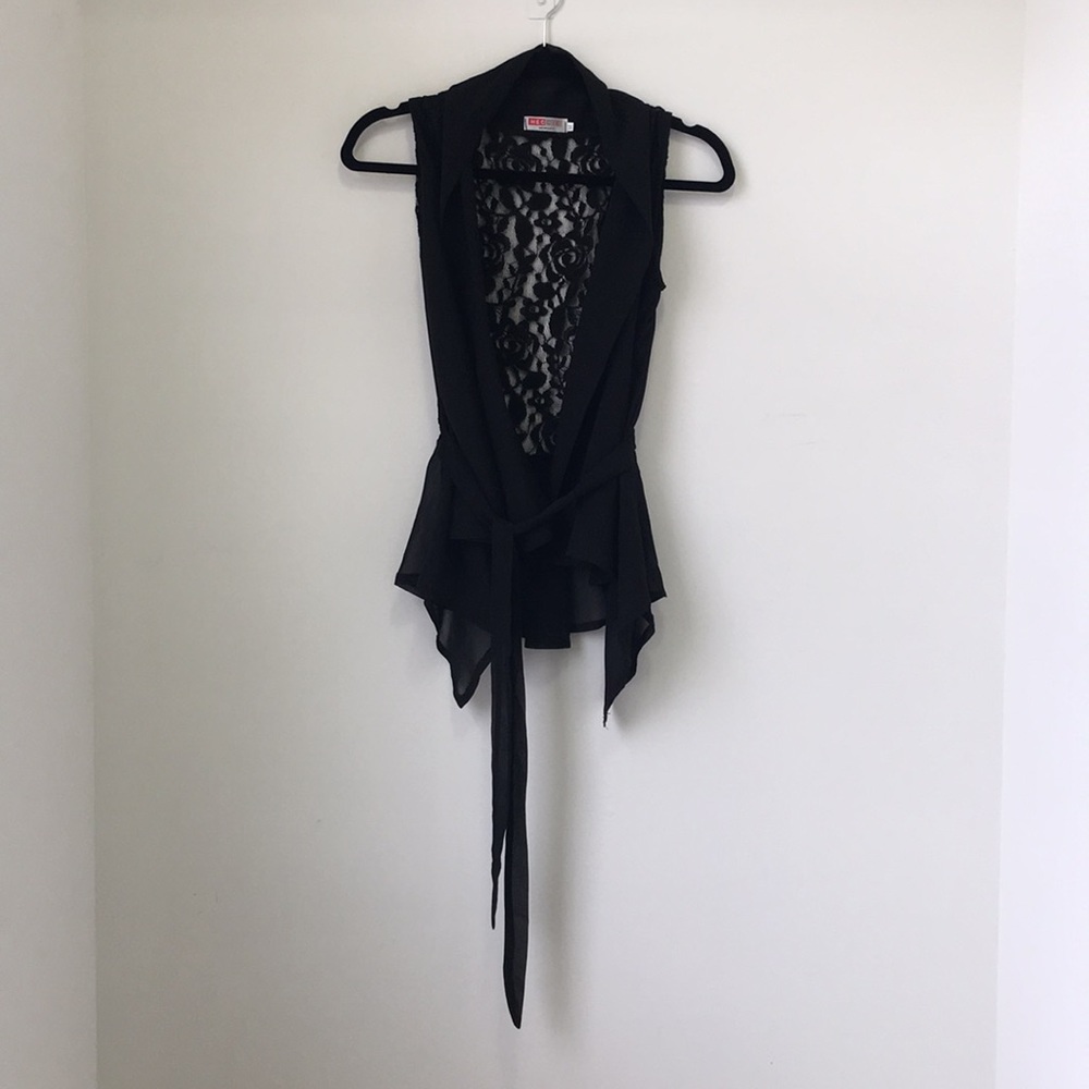 Black lace sleeveless cardigan